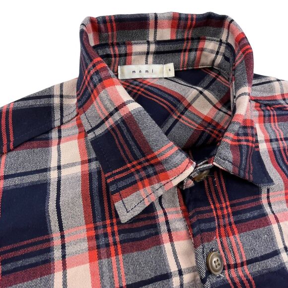 MNML Plaid Flannel Shirt Mens Small Double Pockets Button Up Outdoor Stretch - Picture 5 of 13